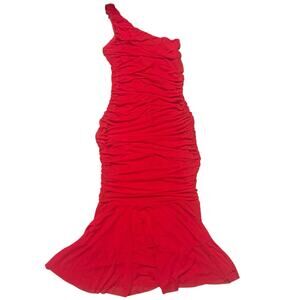 Zesica Maxi Dress Size Small Red One Shoulder Ruched Stretch Prom Wedding Formal
